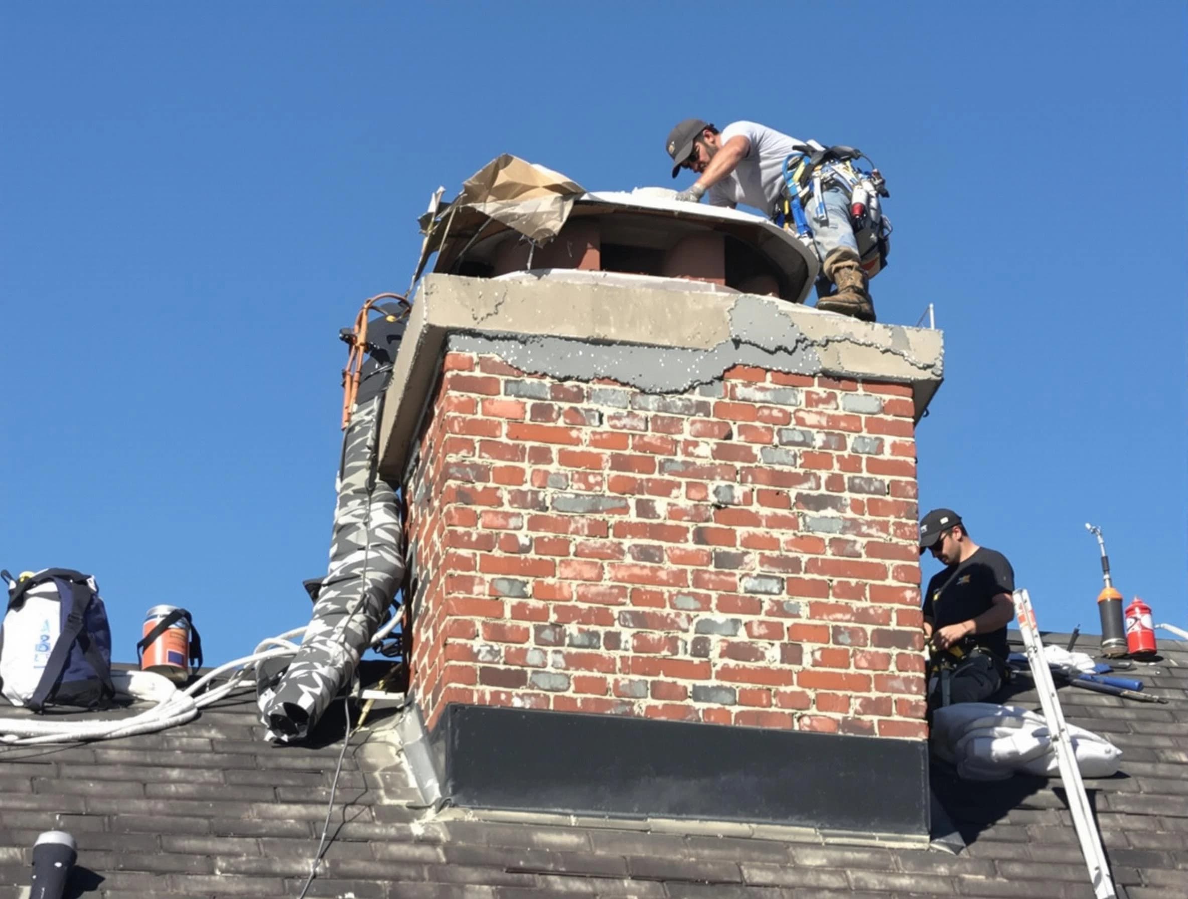 Cherry Hills Village Chimney Sweep installing a custom chimney crown in Cherry Hills Village, CO