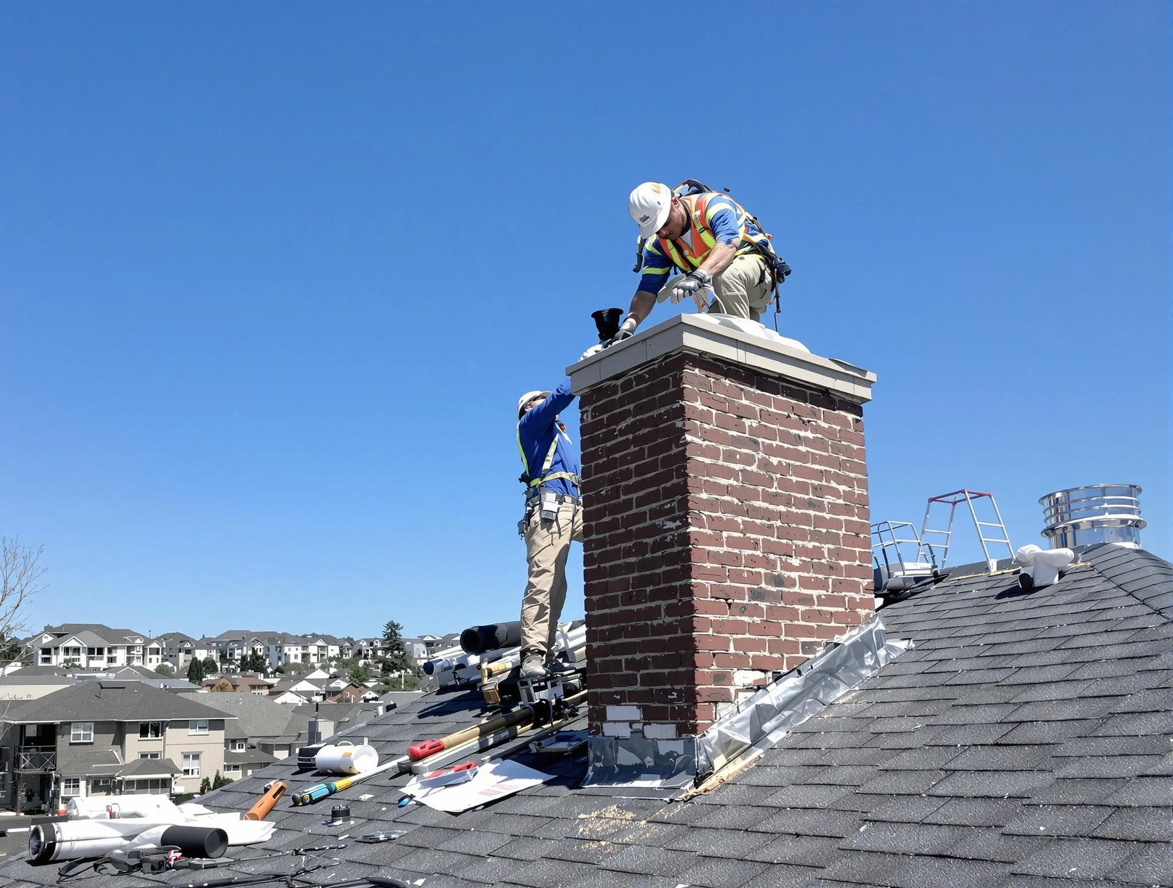 Cherry Hills Village Chimney Sweep repairing a chimney crown in Cherry Hills Village, CO